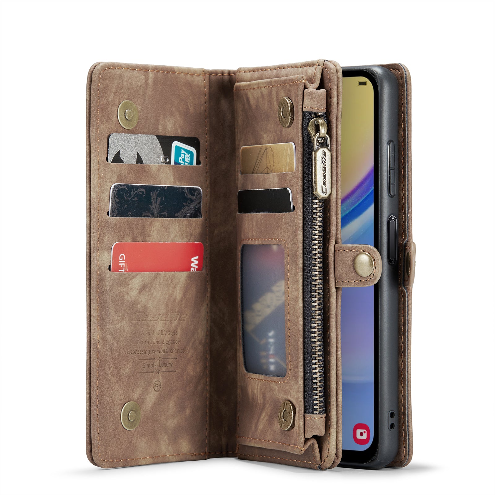 For Samsung Galaxy A16 5G / A16 4G Case CASEME 008 Series Detachable Leather Zipper Wallet Phone Cover - Brown For Samsung Galaxy A16 5G / A16 4G Case CASEME 008 Series Detachable Leather Zipper Wallet Phone Cover - Brown